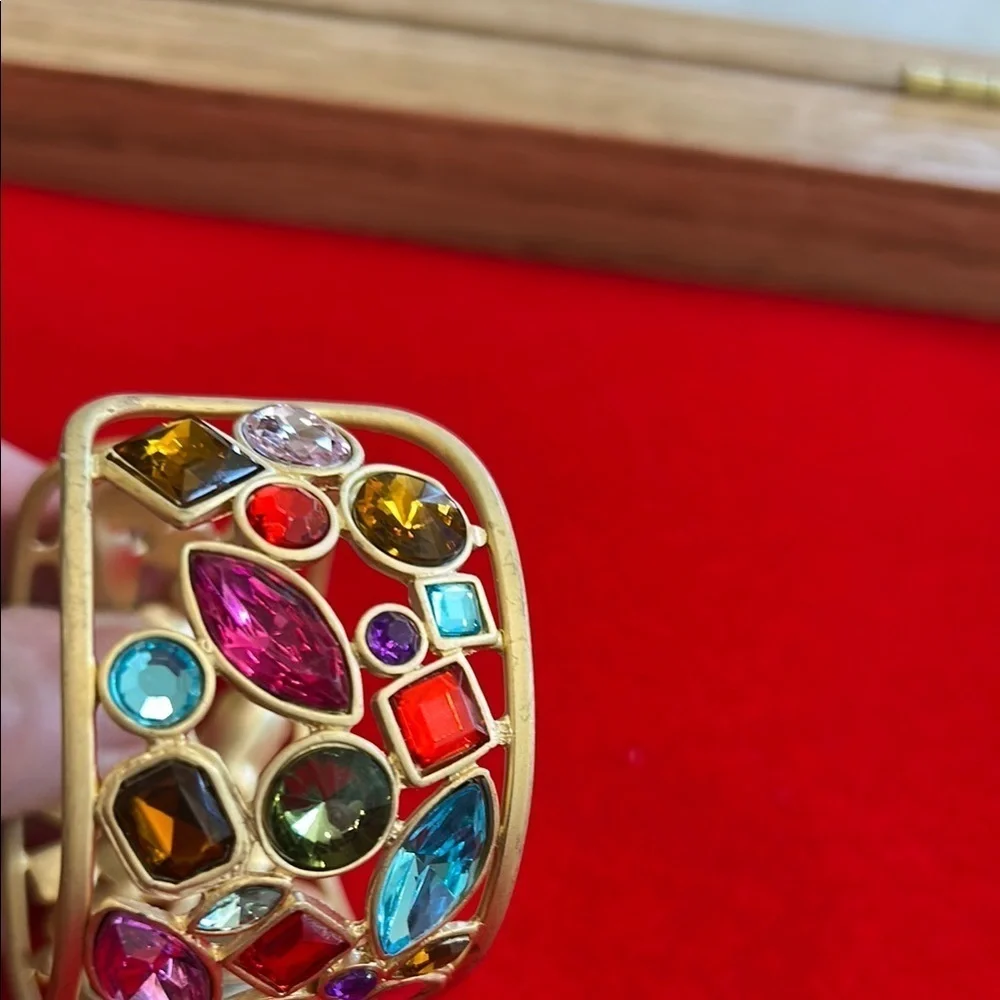 Vintage Estate Elegant Gold and Multicolor Crystal Cuff Watch